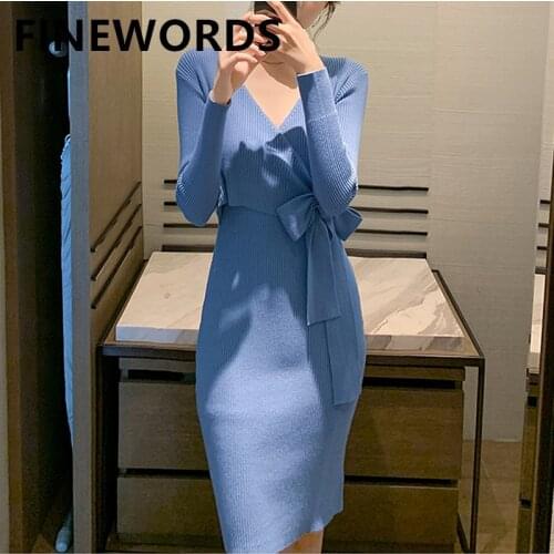Модные вязаные платья FINEWORDS China At AliExpress