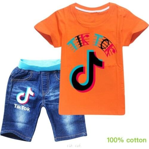 Toddler Kid Baby Boys Baby Girls Unisex T-Shirts +Denim Shorts 2PCS Set Tik Tok Clothes Outfit Summer Teenagers Tracksuit