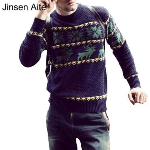 Jinsen Aite New Mens Sweaters Christmas Men Snowflake Deer Floral Fashion Causal O-Neck Slim Pullover Blusas Masculinas JS547