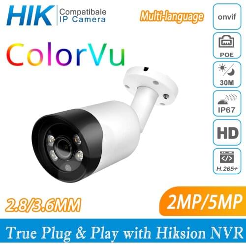 Hikvision Compatible ColorVu 8MP Bullet POE IP Camera Bullet Home Security CCTV Camera Ultra 5MP HD H.265 Plug&play Security IPC