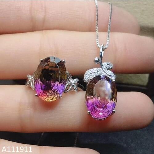 KJJEAXCMY fine jewelry 925 sterling silver inlaid Ametrine gemstone female ring necklace pendant popular