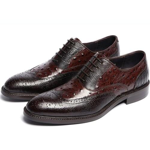 Cowhide Sole Brown Tan / Black Oxfords Mens Business Shoes Genuine Leather Dress Shoes Boys Prom Shoes