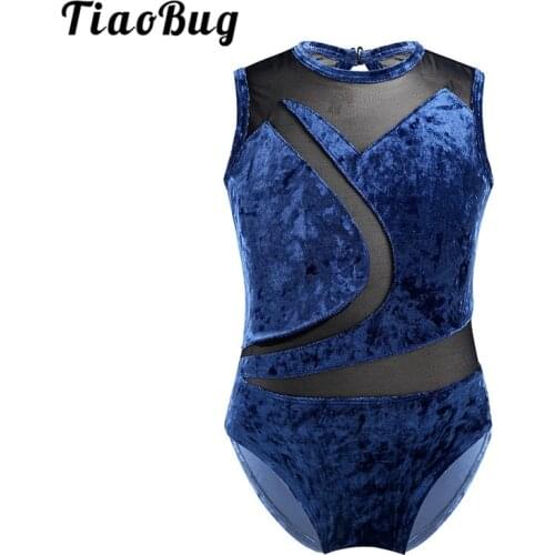 Kids Dancewear Sleeveless Soft Comfortable Pleuche Mesh Splice Professional Ballet Gymnastics Leotards for Girls Dance Costume