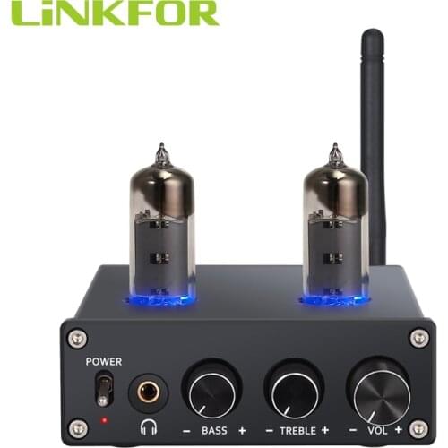 LiNKFOR 50W + 50W Bluetooth 4.2 Receiver Stereo Audio Amplifier with 6J4 Vacuum tubes Certified aptX Digital Power Amplifier