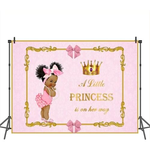 Neoback Baby Shower Backdrops Little Princess Photographic Background Pink Crown African Girl Pattern Custom Background