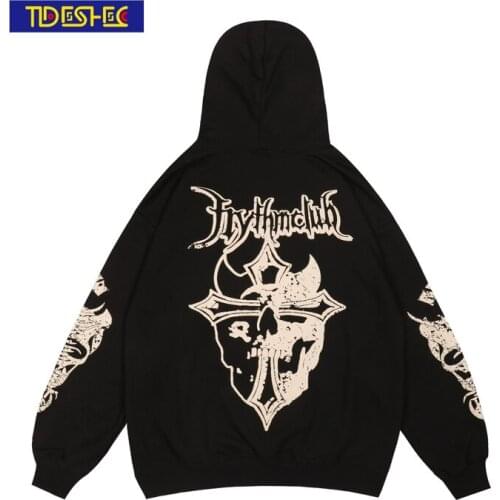 Hip Hop Streetwear Hoodie Sweatshirt Black Goth Print Harajuku Hoodie 2021 Men Autumn Cotton Casual Hooded Pullover Black