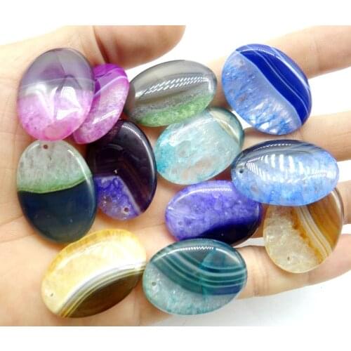 Natural Stone Brazil Agates Quartz crystal Pendant oval geode Charm Pendant for DIY Jewelry Making Necklace Accessories 10pcs
