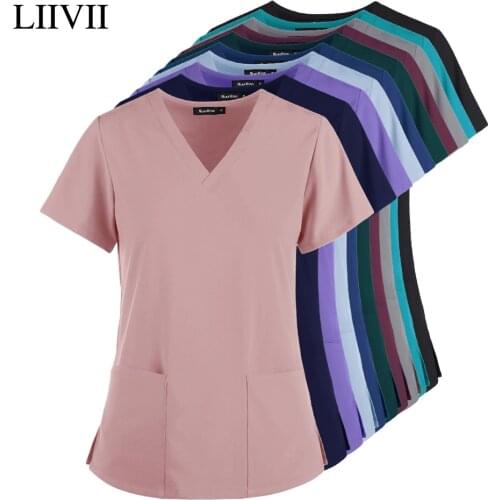 New Elastic Breathable Spandex Nurse Accessories Beauty Salon Uniform Fashion Slim Fit Top Scrub Clothes Women Summer Lab Coat