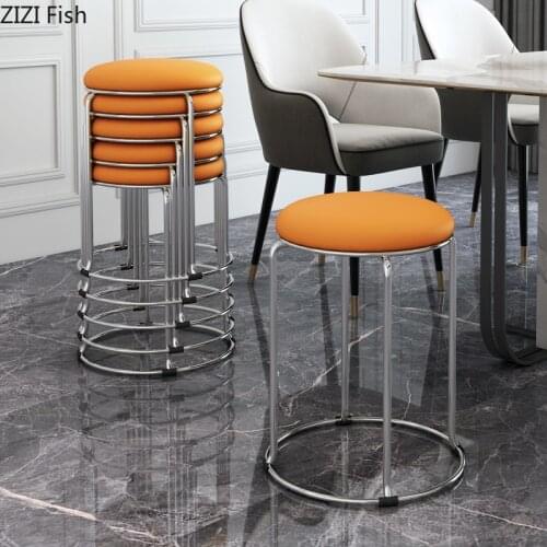 New Metal Hollow Round Stool Living Room Office Chair Leather Seat Cushion Household Stainless Steel Stool Chair Home Decoration