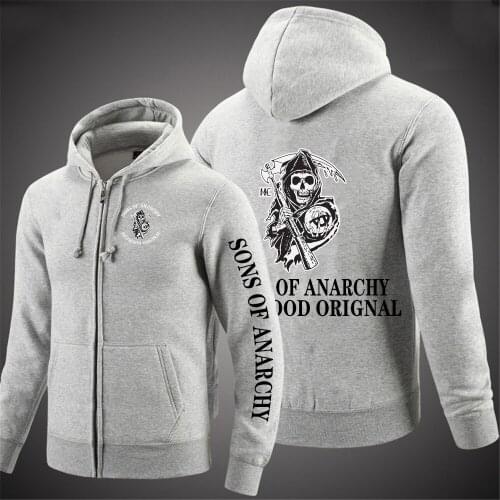 NEW Male Cotton Solid Color SOA Tops Sons of Anarchy Zipper Jackets SAMCRO Unisex Hip Hop Sweatshirts Sport Autumn Hoodies tops