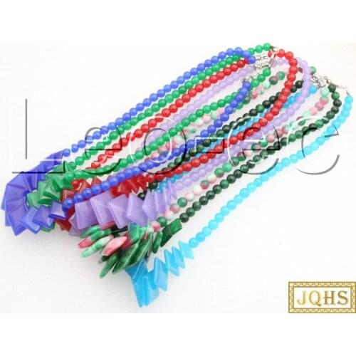 Natural 17" Graduated square coin red green blue Multicolor jade Strand necklace V1532