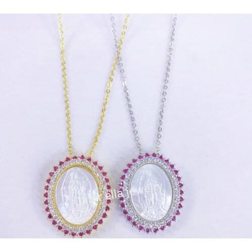 5pcs/lot Micro Pave Crystal Cubic Zirconia Virgin Maria Mary Pendant Necklace Collar Fashion Jewelry Joyeria
