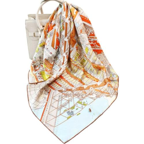 2020 New Fashion 100% Twill Silk Scarf Women Stylish Horse Print Shawl Hijab Bandana Square Kerchief Turban 35"x35"