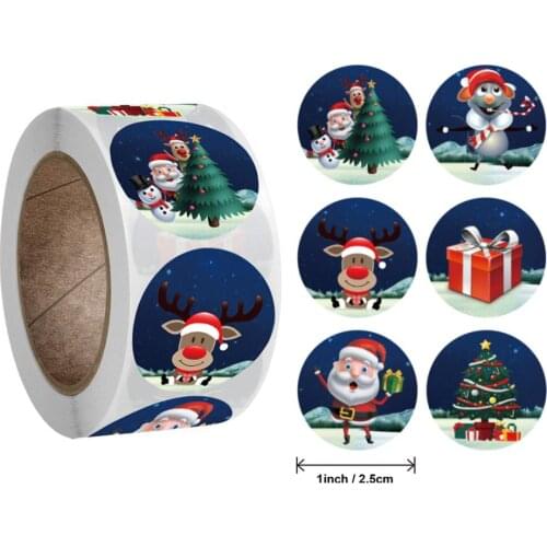 Full Color Printing Merry Christmas Celebration Adhesive Label 2.5 CM Diameter Size Circle Adhesive Sealing Sticker For Friend