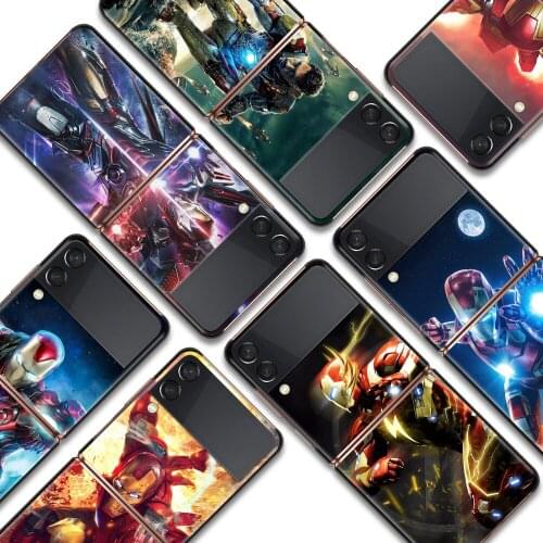 Iron Man Marvel hero Shockproof Cover for Samsung Galaxy Z Flip Flip3 5G Black Phone Case Shell Hard Fundas Coque Capa