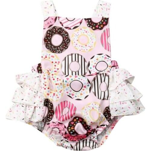 Pudcoco 0-24M Newborn Baby Girls Rompers Doughnut Print Sweets Bodysuit Jumpsuit Backless Kids Outfits Clothes