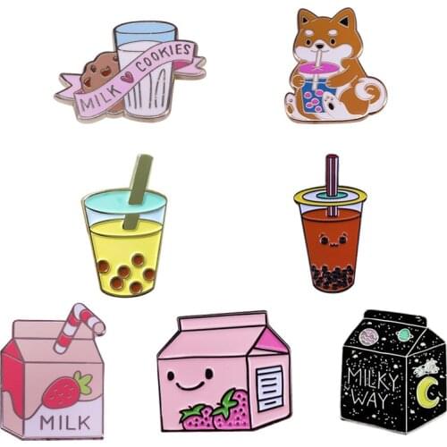 Super Cute Strawberry Milk Brooch Pink Carton Enamel Pin Drink Up And Keep The Doctor Away