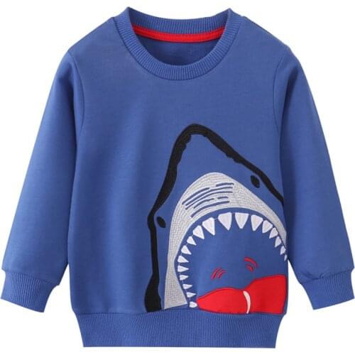 Jumping Meters 2021 Sharks Embroidery Winter Sweatshirts Cotton Boys Wear Kids Girls Hooded Cotton Childrens Sport Clothing