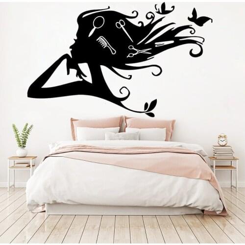Beauty Salon Wall Decals Scissor Combs Vinyl Sticker Hairdressing Salon Shop Removable Window Beauty Poster Decoration WW-99