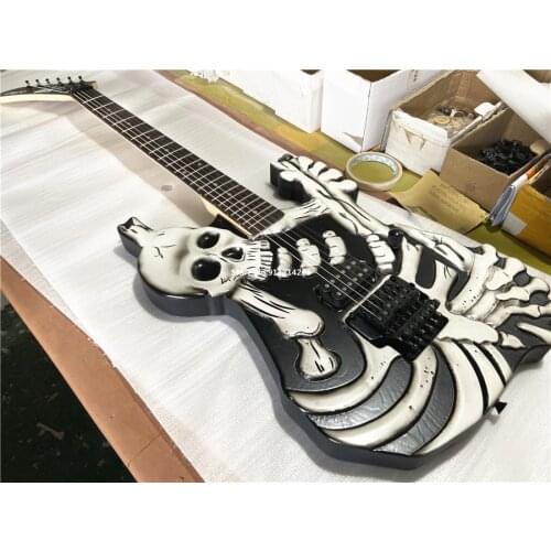 High quality hand carved skull double roll electric guitar black accessories free shipping