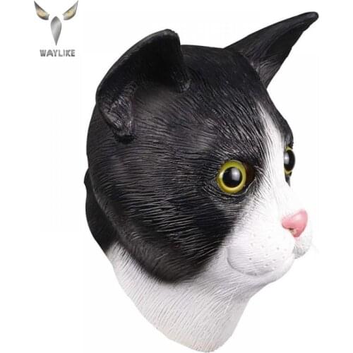WAYLIKE Cute Cat Mask Halloween Costume Party Novelty Animal Head Rubber Latex Mask Black And White For Party