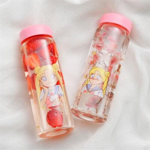 Japanese Cute Cartoon Girl Glass Water Bottles Chic 450ml Leak-proof Drink Bottles with Insulated Cover Portable Milk Coffee Cup