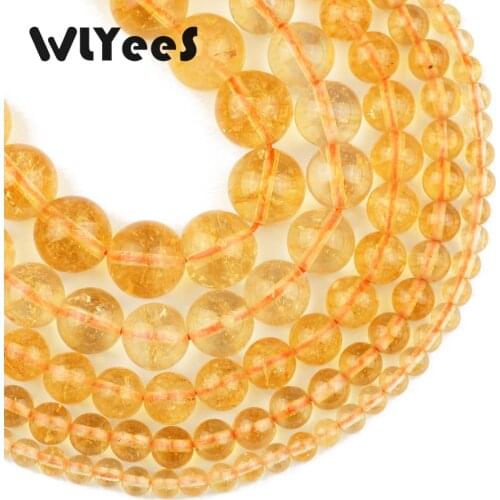 WLYeeS Yellow Crystal beads Round ball 4 6 8 10 12mm Natural Crystal loose beads for jewelry necklace Accessories Making DIY 15"