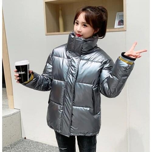 Pearly leather Womens winter Coat short jackets for women stand collar woman outwear female jacket thicken parkas