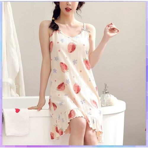 Plus Size Summer Women Cotton Nightdress Cute Cartoon Nightgowns Female Cute Thin Loose Sweet Casual Sleepwear Girls Large Size