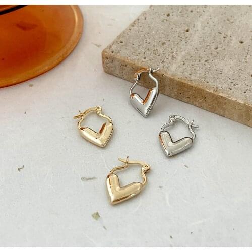 Monlansher Delicate Geometric Cute Heart Hoop Earrings Gold Silver Color Metal Hoop Earrings for Women Vintage Earrings Jewelry