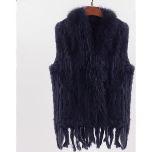 Natural Rabbit Fur Vest With Raccoon Fur Collar Party Waistcoat jackets knitted Gilets women wool vest colete de pele de coelho