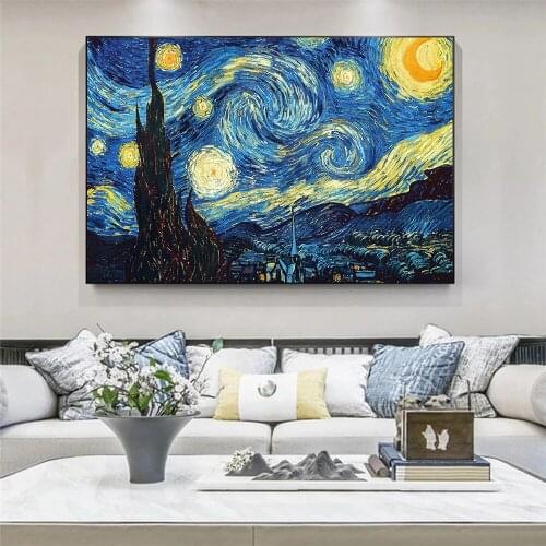 Famous Classic Wall Art Van Gogh Starry Night Abstract Landscape Canvas Poster Decorative Picture For Modern Living Room Decor