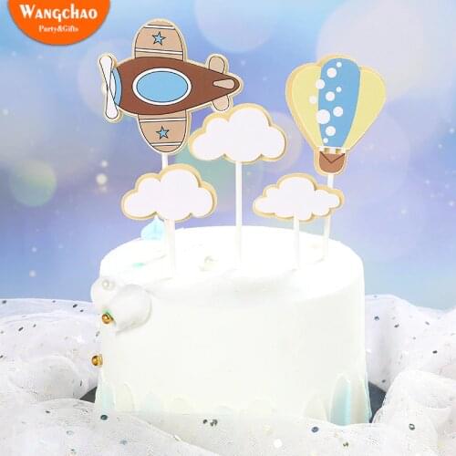 1 Set Fire Balloon Airplane Clouds Theme Kids Happy Birthday Cake Topper Cartoon Design Child Boy Cake Decoration Party Supplies