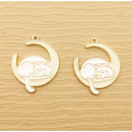 10pcs 23x28mm enamel moon cat charm charm for jewelry making fashion earring pendant necklace charm bracelet charm