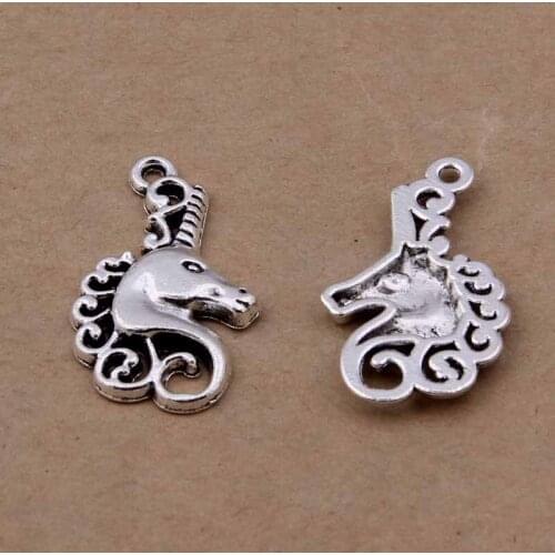 200pcs/lot Vintage Design Unicorn Head Retro Charm Pendant Jewlery Making 15x26mm