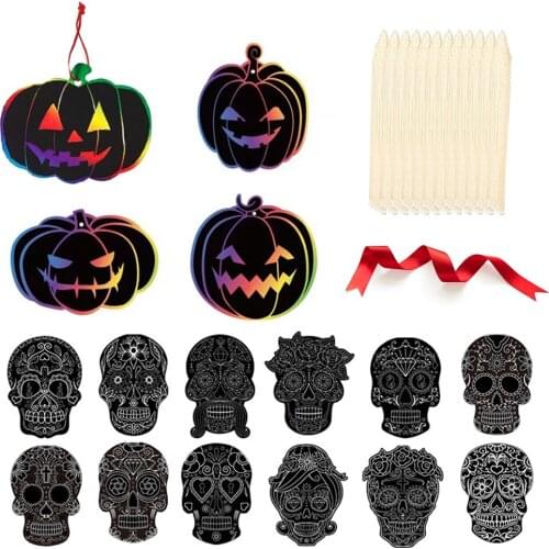 24PCS Paper Painting DIY Drawing Children Toys Educational Doodling Scratch Halloween Colorful Black Wood Stickdoodling Toys
