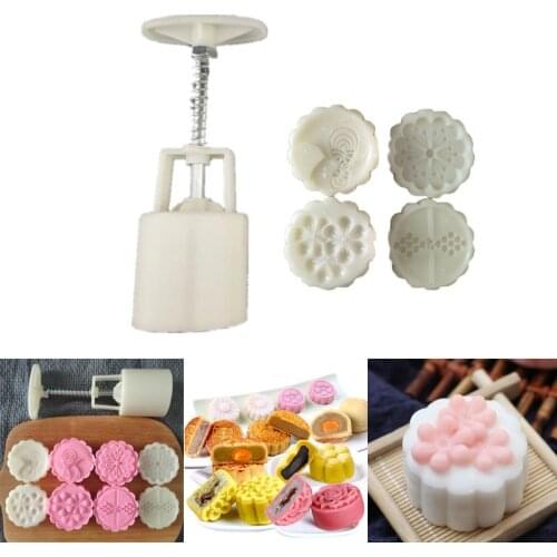 50g Mooncake Mold 4/6Pcs 3D Flowers Stamps Hand Press Moon Cake Pastry Mould DIY Bakware