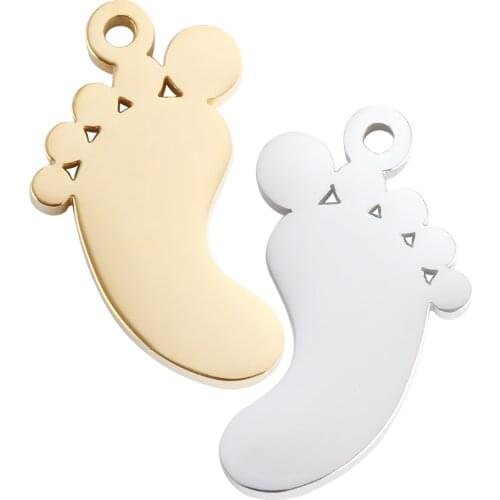 50pc 8**14.5mm Mirror polish Stainless Steel Blank Foot Shape Charm For Necklace/bracelet DIY Women Handmade Jewelry wholesale