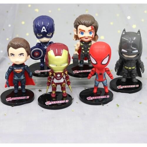 6 pcs Marvel Cartoon animation Avenger Alliance Action Character Decoration Iron Man Spider Man Decoration Doll Hand Made Model