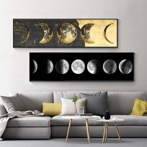 Modern Abstract Golden Moon Wall Art Picture Canvas Print Landscape Painting Moon Poster For Living Room Home Decor Wall Decor