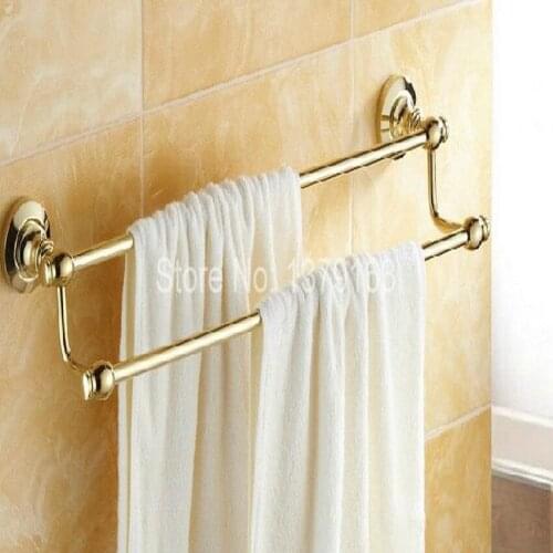 Bathroom Accessory Polished Golden Brass Wall Mounted Bathroom Double Towel Bar Towel Rack Towel Rails aba102