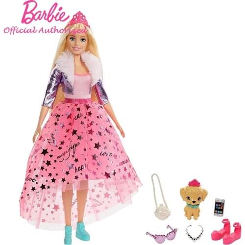 Barbie Princess Adventure Doll in Fashion 12-Inch Blonde Girl Toy with Pet Puppy 2 Pairs Of Shoes Tiara And 4 Accessories GML76
