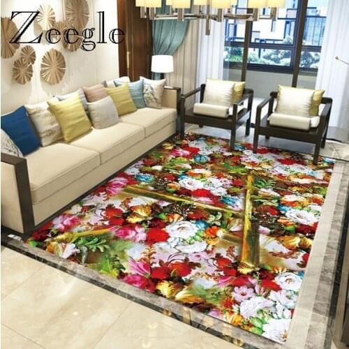 Zeegle Large Floral Carpet for Living Room Bedroom Sofa Coffee Table Floor Mat Kid Room Bedside Carpet Home Decor Vintage Carpet