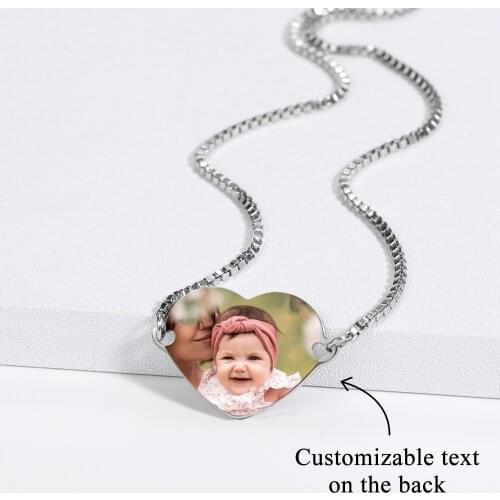 Custom Name Photo Heart Engraved Tag Bracelet Personalized Nameplate Gold Silver Color For Women Men Customized Letter Jewelry