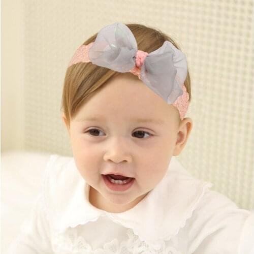 Baby organza elastic hairband green lace bow headwear new toddler baby girl headwear accessories