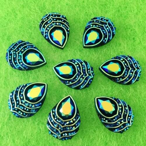 DIY40 pieces 18 mm*14 mm AB resin drop drill peacock eye crystal wedding dress decoration -E197