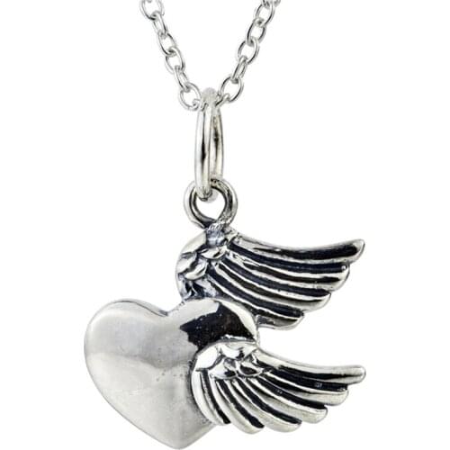 GNX0475 925 Sterling Silver Pendants Necklaces Classic Vintage Cute Heart Wings Pendant Fashion Jewelry Necklace For Women