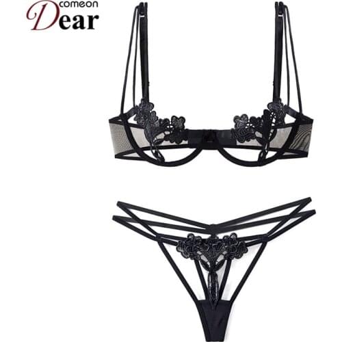 Comeondear Babydoll Lingerie Set Open Bra Exotic Underwear Set Black Embroidery Woman Sexy Set Erotic Costumes Bra Set RB80751