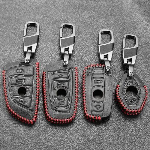 Leather Car Key Case For BMW E90 E60 E70 E87 1 3 5 6 Series M3 M5 X1 X5 X6 Z4 Keychain Holder Protector Cover Bag Auto Accessory