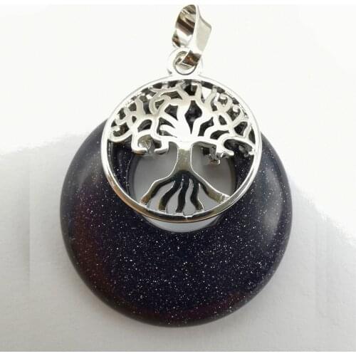 Blue Sandstone Stone GEM Circle Tree of life Pendant Jewelry For Woman Gift S309
